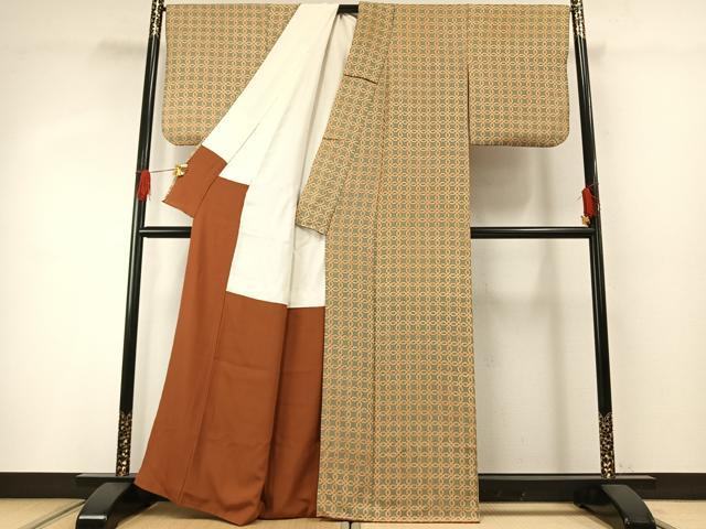 平和屋着物●上質な小紋　幾何学文様　鬼しぼ縮緬　正絹　逸品　AABG4464fy