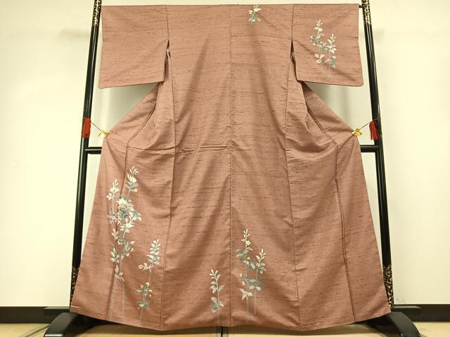 平和屋着物●訪問着　紬地　友禅　草花文　正絹　逸品　AABG4465fy