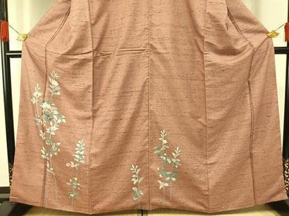 平和屋着物●訪問着　紬地　友禅　草花文　正絹　逸品　AABG4465fy