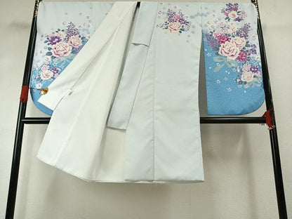 平和屋着物●小振袖　二尺袖　草花文　暈し染め　金彩　洗える着物　AABG4466fy