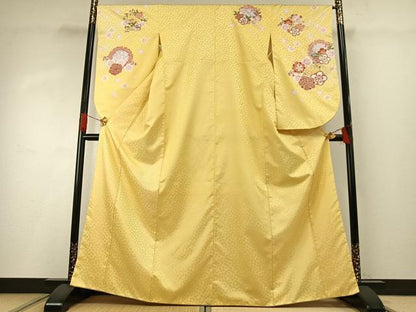 平和屋着物●小振袖　二尺袖　雪輪花文　金彩　洗える着物　AABG4469fy