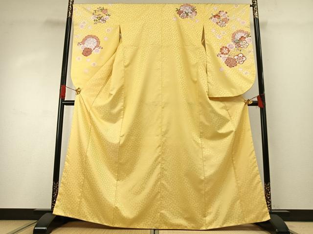 平和屋着物●小振袖　二尺袖　雪輪花文　金彩　洗える着物　AABG4469fy
