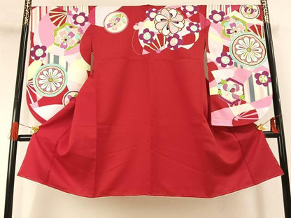 平和屋着物●小振袖　二尺袖　亀甲花文　金彩　洗える着物　AABG4470fy