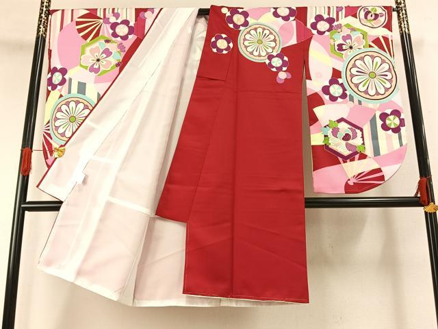 平和屋着物●小振袖　二尺袖　亀甲花文　金彩　洗える着物　AABG4470fy