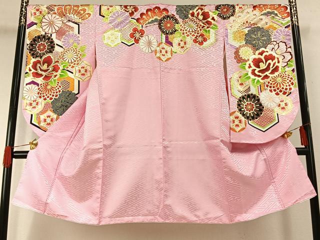 平和屋着物●小振袖　二尺袖　舞花文　金彩　洗える着物　AABG4471fy