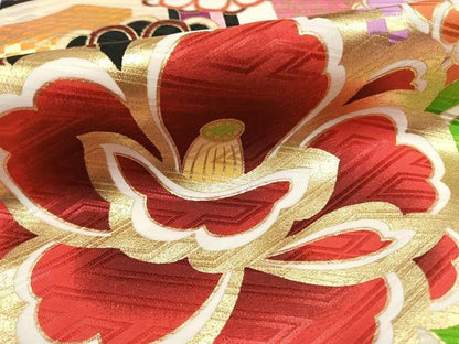平和屋着物●小振袖　二尺袖　舞花文　金彩　洗える着物　AABG4471fy