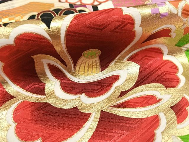 平和屋着物●小振袖　二尺袖　舞花文　金彩　洗える着物　AABG4471fy