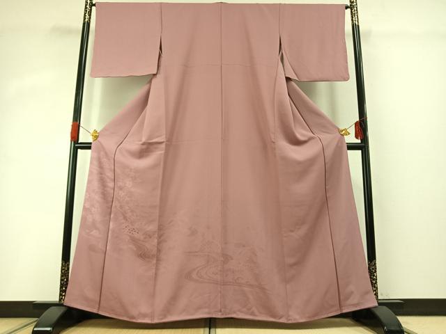 平和屋着物●無地絵羽訪問着　流水風景花地紋　石竹色　正絹　逸品　未使用　AABG4473fy