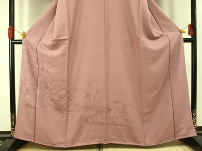 平和屋着物●無地絵羽訪問着　流水風景花地紋　石竹色　正絹　逸品　未使用　AABG4473fy
