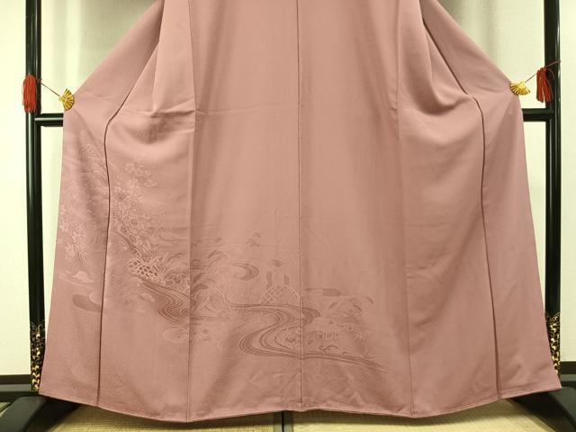 平和屋着物●無地絵羽訪問着　流水風景花地紋　石竹色　正絹　逸品　未使用　AABG4473fy