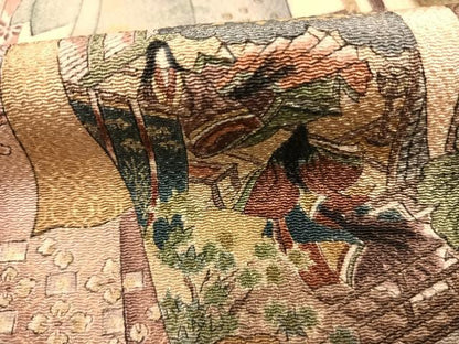 平和屋着物●訪問着　手描き　誰が袖人物文　暈し染め　金彩　鬼しぼ縮緬　正絹　逸品　AABG4476fy