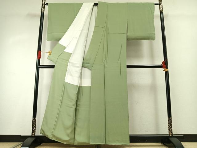 平和屋着物●上質な色無地　作家物　幻の染　岩石染　若菜色　正絹　逸品　AABG4477fy