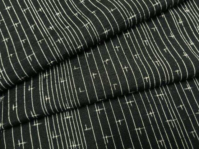 平和屋着物●上質な紬　十字絣間道　黒地　正絹　逸品　AABG4479fy