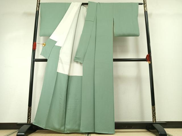 平和屋着物●上質な色無地　花尽くし地紋　薄萌葱色　正絹　逸品　AABG4480fy