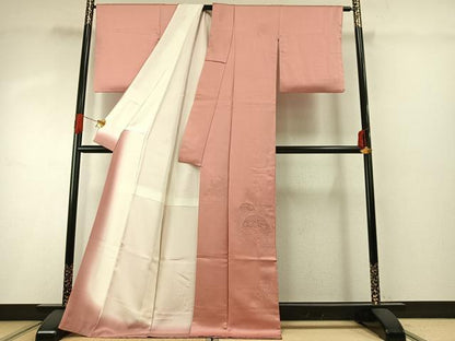 平和屋着物●無地絵羽訪問着　中国三大刺繍　汕頭刺繍　スワトウ刺繍　総刺繍　地紙花地紋　珊瑚色　ロング丈　正絹　逸品　AABG4482fy