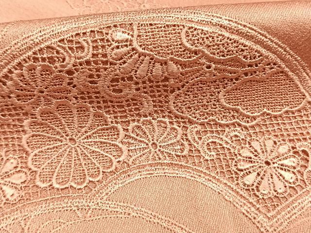 平和屋着物●無地絵羽訪問着　中国三大刺繍　汕頭刺繍　スワトウ刺繍　総刺繍　地紙花地紋　珊瑚色　ロング丈　正絹　逸品　AABG4482fy