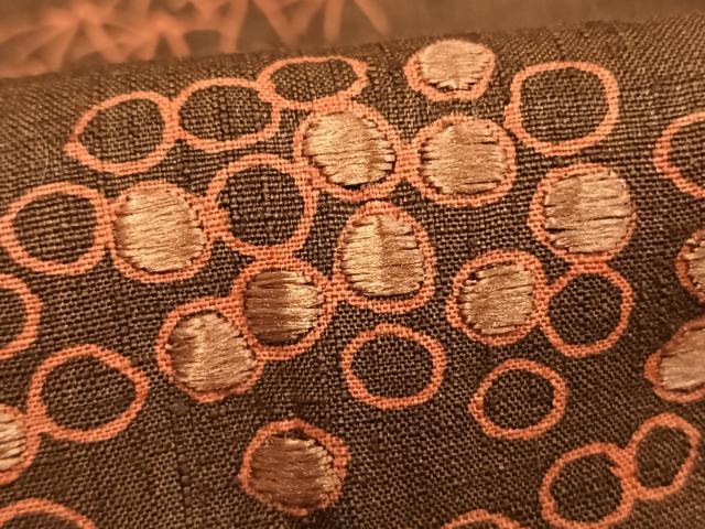 平和屋着物●上質な紬　刺繍　草花文　正絹　逸品　AABG4485fy