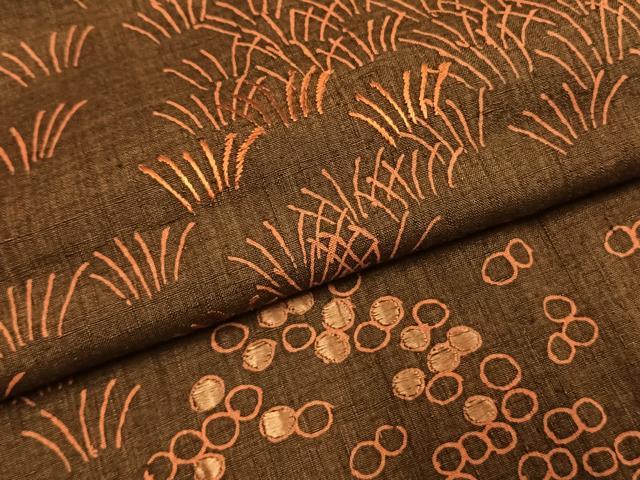 平和屋着物●上質な紬　刺繍　草花文　正絹　逸品　AABG4485fy