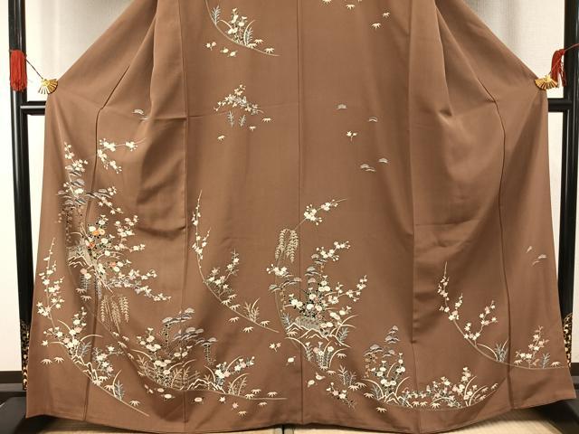 平和屋着物●訪問着　友禅　駒刺繍　草花文　金彩　正絹　逸品　AABG4486fy