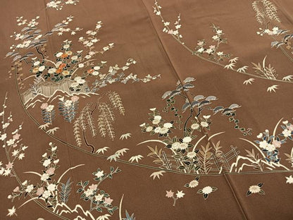 平和屋着物●訪問着　友禅　駒刺繍　草花文　金彩　正絹　逸品　AABG4486fy