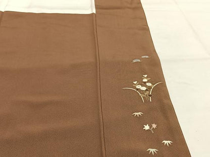 平和屋着物●訪問着　友禅　駒刺繍　草花文　金彩　正絹　逸品　AABG4486fy