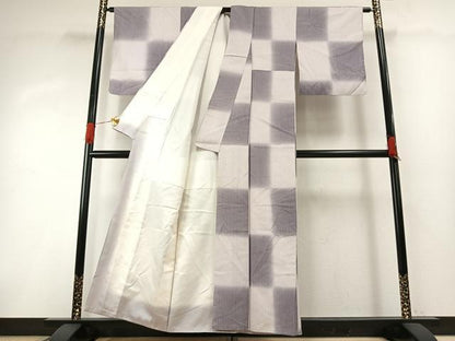 平和屋着物●上質な小紋　紬地　市松文様　正絹　逸品　AABG4488fy