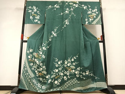 平和屋着物●訪問着　絞り　刺繍　地紙花蝶文　金糸　金彩　正絹　逸品　AABG4489fy