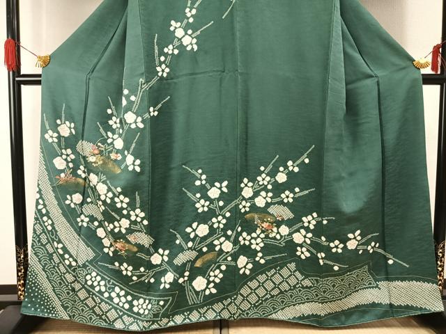 平和屋着物●訪問着　絞り　刺繍　地紙花蝶文　金糸　金彩　正絹　逸品　AABG4489fy