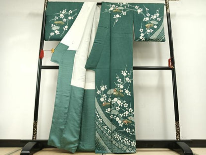 平和屋着物●訪問着　絞り　刺繍　地紙花蝶文　金糸　金彩　正絹　逸品　AABG4489fy
