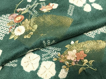 平和屋着物●訪問着　絞り　刺繍　地紙花蝶文　金糸　金彩　正絹　逸品　AABG4489fy
