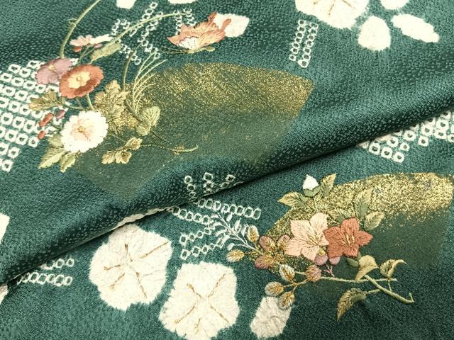 平和屋着物●訪問着　絞り　刺繍　地紙花蝶文　金糸　金彩　正絹　逸品　AABG4489fy
