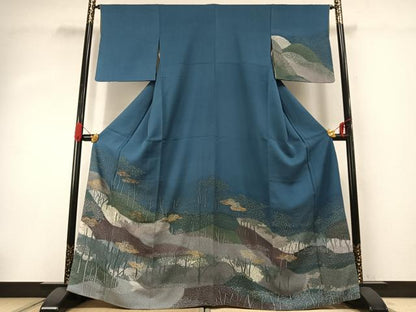 平和屋着物●染色の魔術師　染乃座・大久保玄才　そめのざ玄才　訪問着　風景樹林文　暈し染め　金銀彩　正絹　逸品　AABG4490fy