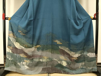 平和屋着物●染色の魔術師　染乃座・大久保玄才　そめのざ玄才　訪問着　風景樹林文　暈し染め　金銀彩　正絹　逸品　AABG4490fy