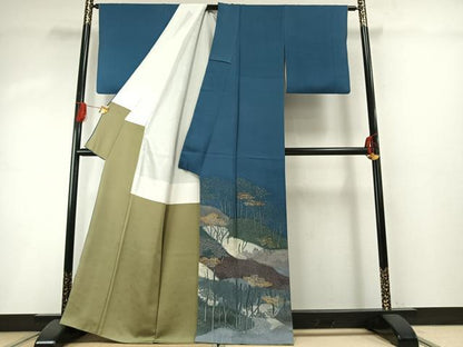 平和屋着物●染色の魔術師　染乃座・大久保玄才　そめのざ玄才　訪問着　風景樹林文　暈し染め　金銀彩　正絹　逸品　AABG4490fy