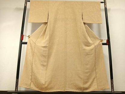 平和屋着物●上質な色無地　花唐草地紋　飴色　正絹　逸品　AABG4491fy
