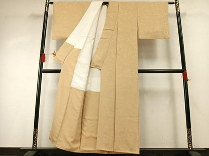 平和屋着物●上質な色無地　花唐草地紋　飴色　正絹　逸品　AABG4491fy