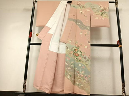 平和屋着物●訪問着　友禅　駒刺繍　道長花文　金彩　正絹　逸品　AABG4492fy