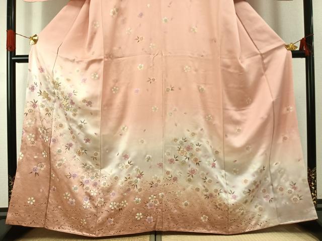 平和屋着物●訪問着　駒刺繍　佐賀錦　舞桜文　暈し染め　金彩　正絹　逸品　AABG4493fy