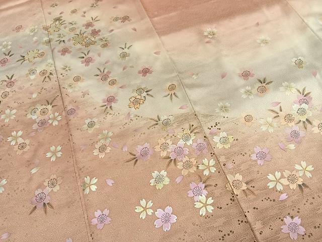 平和屋着物●訪問着　駒刺繍　佐賀錦　舞桜文　暈し染め　金彩　正絹　逸品　AABG4493fy