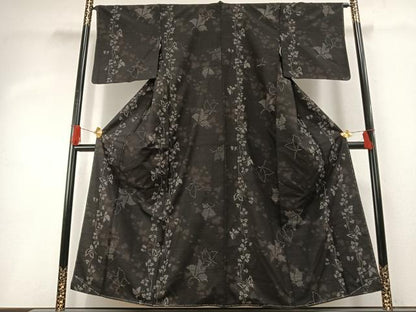 平和屋着物●結城紬　80亀甲　舞蝶枝葉間道　正絹　逸品　未使用　AABG4494fy
