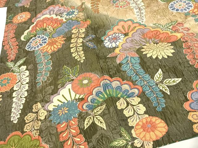 平和屋着物●豪華振袖　ふくれ織　松　草花文　暈し染め　金彩　正絹　逸品　AABG4498fy