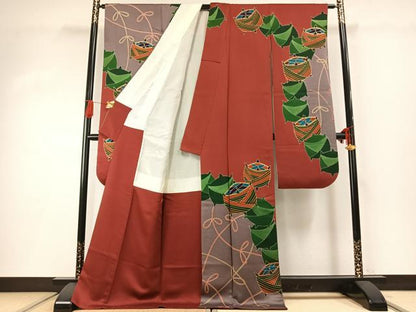 平和屋着物●豪華振袖　糸巻文　金彩　正絹　逸品　AABG4500fy