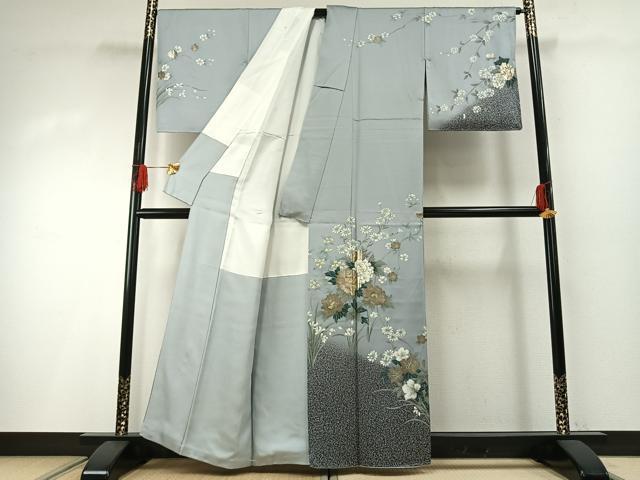 平和屋着物●英王室献上友禅作家　木下勝功　訪問着　草花文　暈し染め　金銀彩　正絹　逸品　AABG4501fy