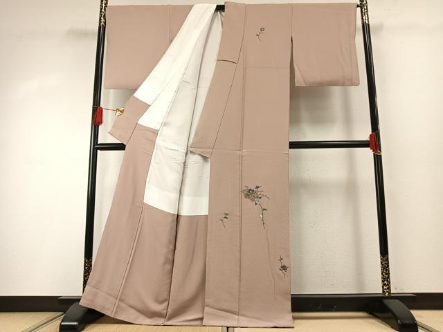 平和屋着物●訪問着　駒刺繍　総刺繍　地紙花文　金糸　正絹　逸品　AABG4503fy