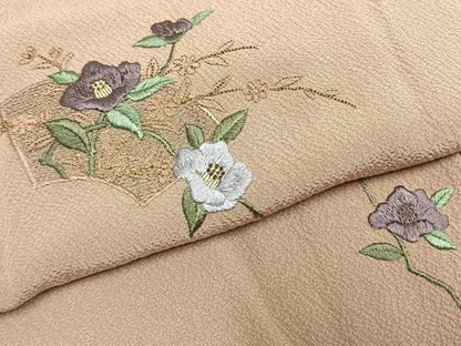 平和屋着物●訪問着　駒刺繍　総刺繍　地紙花文　金糸　正絹　逸品　AABG4503fy