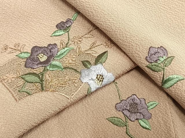 平和屋着物●訪問着　駒刺繍　総刺繍　地紙花文　金糸　正絹　逸品　AABG4503fy