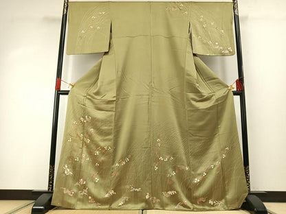平和屋着物●訪問着　駒刺繍　草花文　金彩　正絹　逸品　AABG4504fy