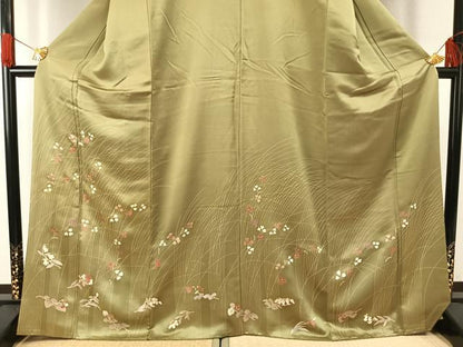 平和屋着物●訪問着　駒刺繍　草花文　金彩　正絹　逸品　AABG4504fy