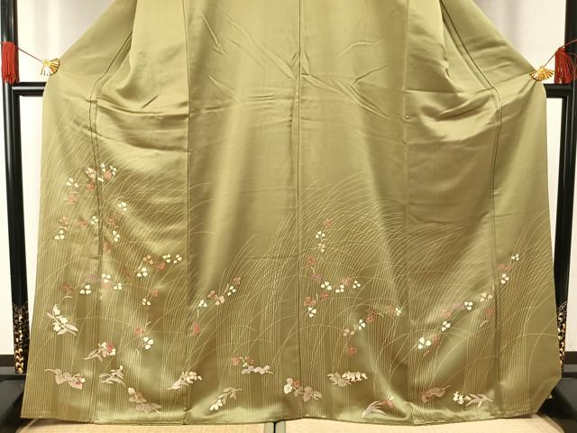 平和屋着物●訪問着　駒刺繍　草花文　金彩　正絹　逸品　AABG4504fy