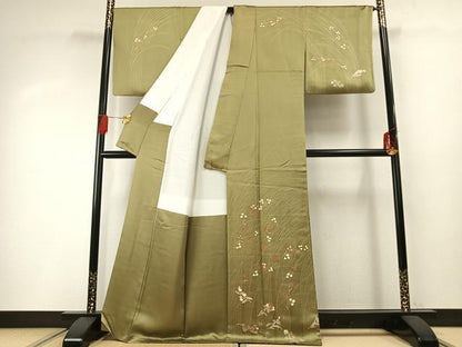 平和屋着物●訪問着　駒刺繍　草花文　金彩　正絹　逸品　AABG4504fy